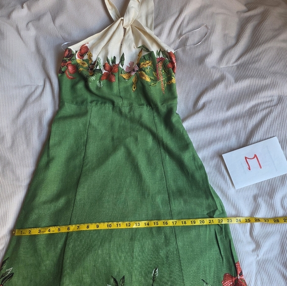 H&M PREMIUM linen-blend halterneck dress floral green/flowers BNWT - Picture 7 of 16